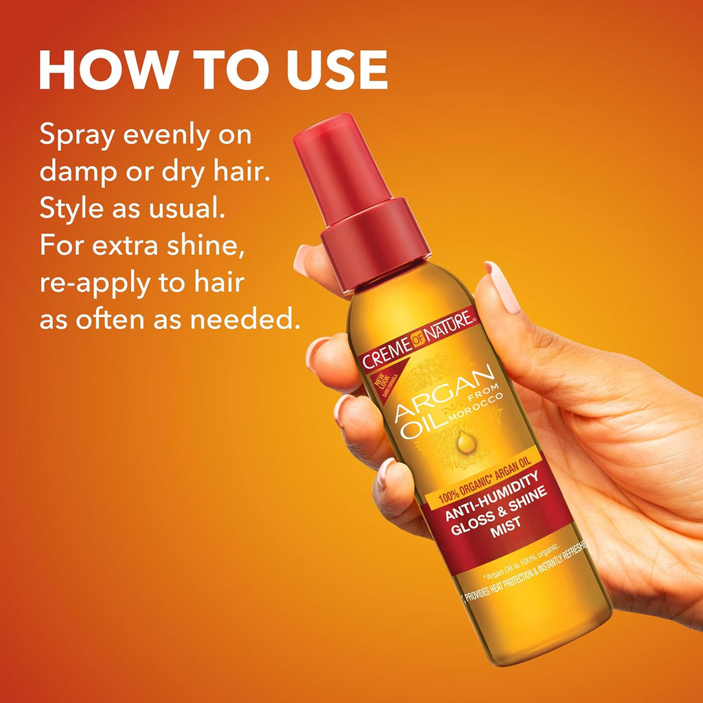 Anti-Humidity Gloss & Shine Mist, Lightweight Frizz Control and Heat Protection with 100% Organic Argan Oil, Stocking Stuffer for Her, 4 Oz