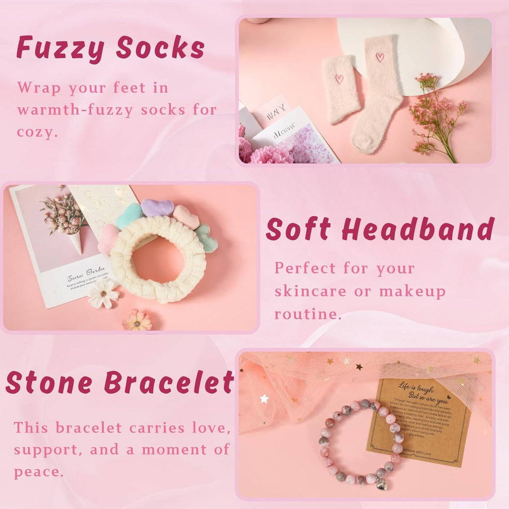 Happy Birthday Gifts for Women, 9Pc Get Well Baskets, Pink Self Care Package