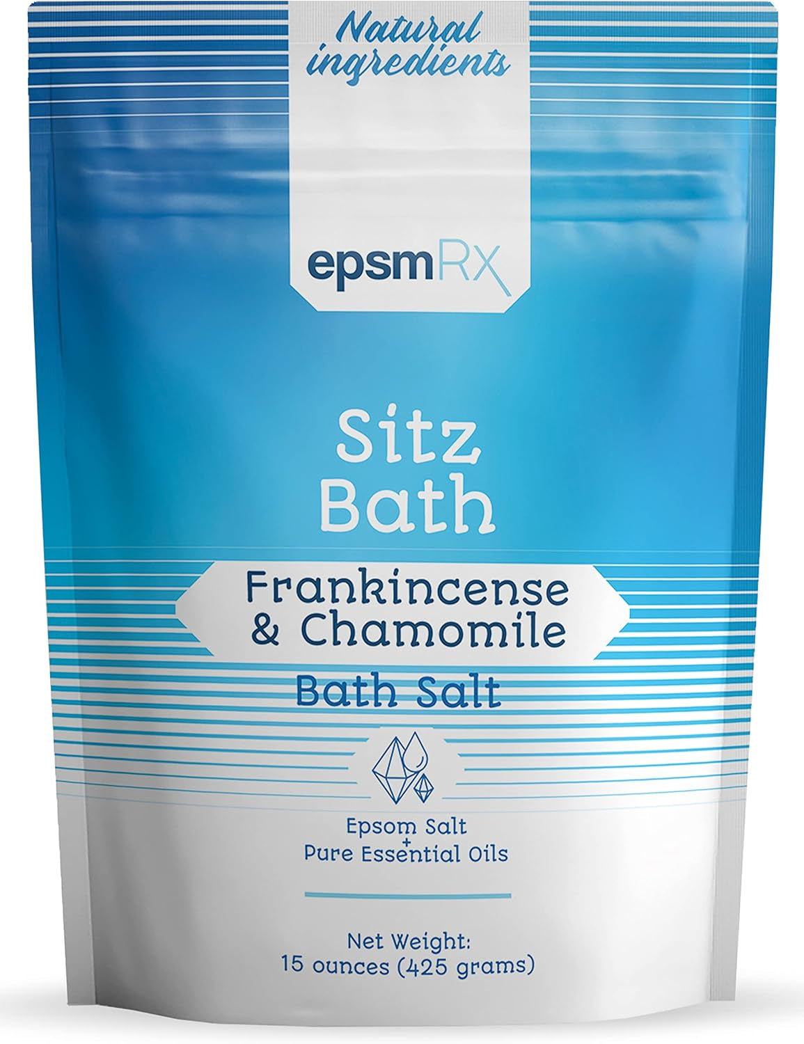 Sitz Bath Salt 15 Ounces Epsom Salt Bath Soak Small Travel Pouch Made with Natural Frankincense and Chamomile Essential Oils Made in USA