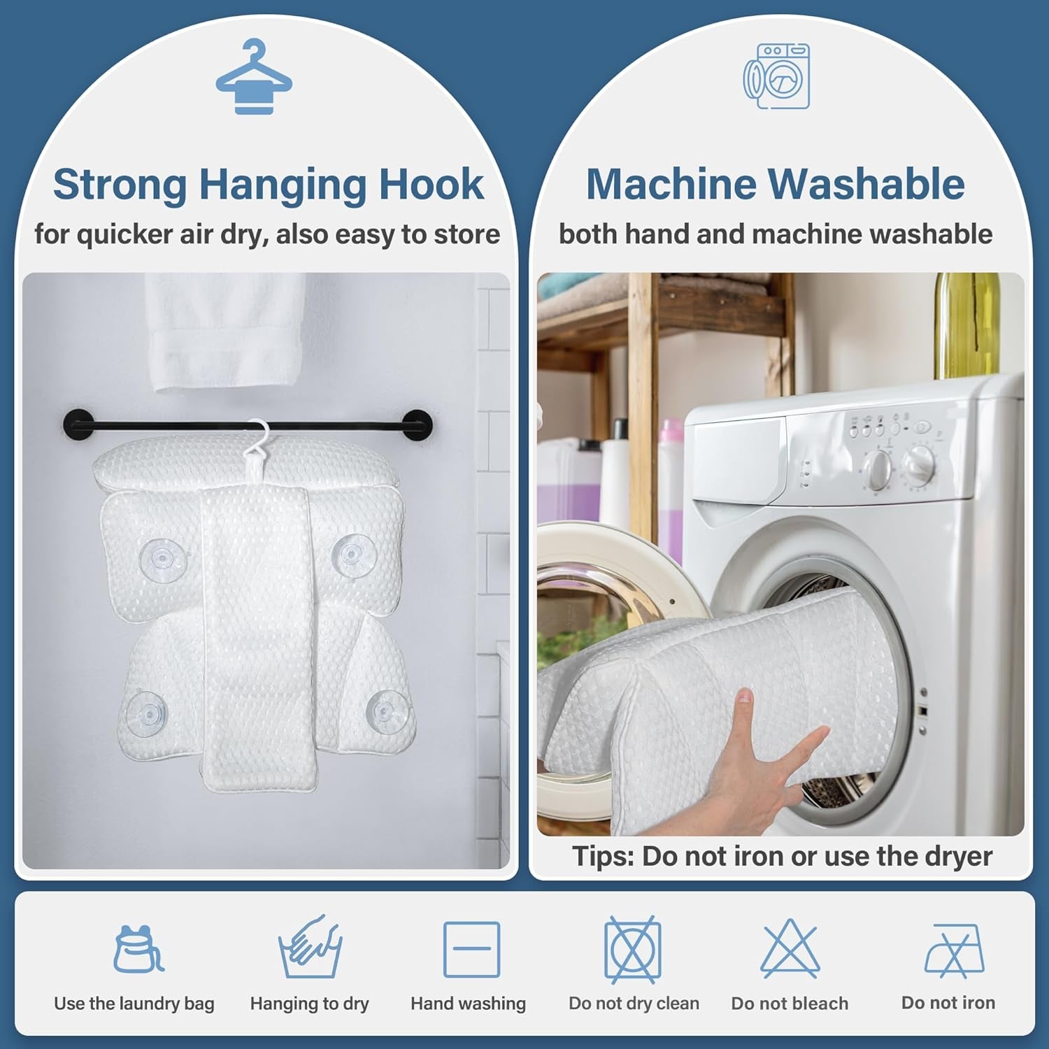 Bath Pillow Bathtub Pillow for Tub Luxury Bath Tub Pillows for Tub Neck and Back Support with 4D Air Mesh Fabric and 8 Strong Powerfull Non-Slip Suction Cups Relaxing Bath Accessories Spa Gifts, White