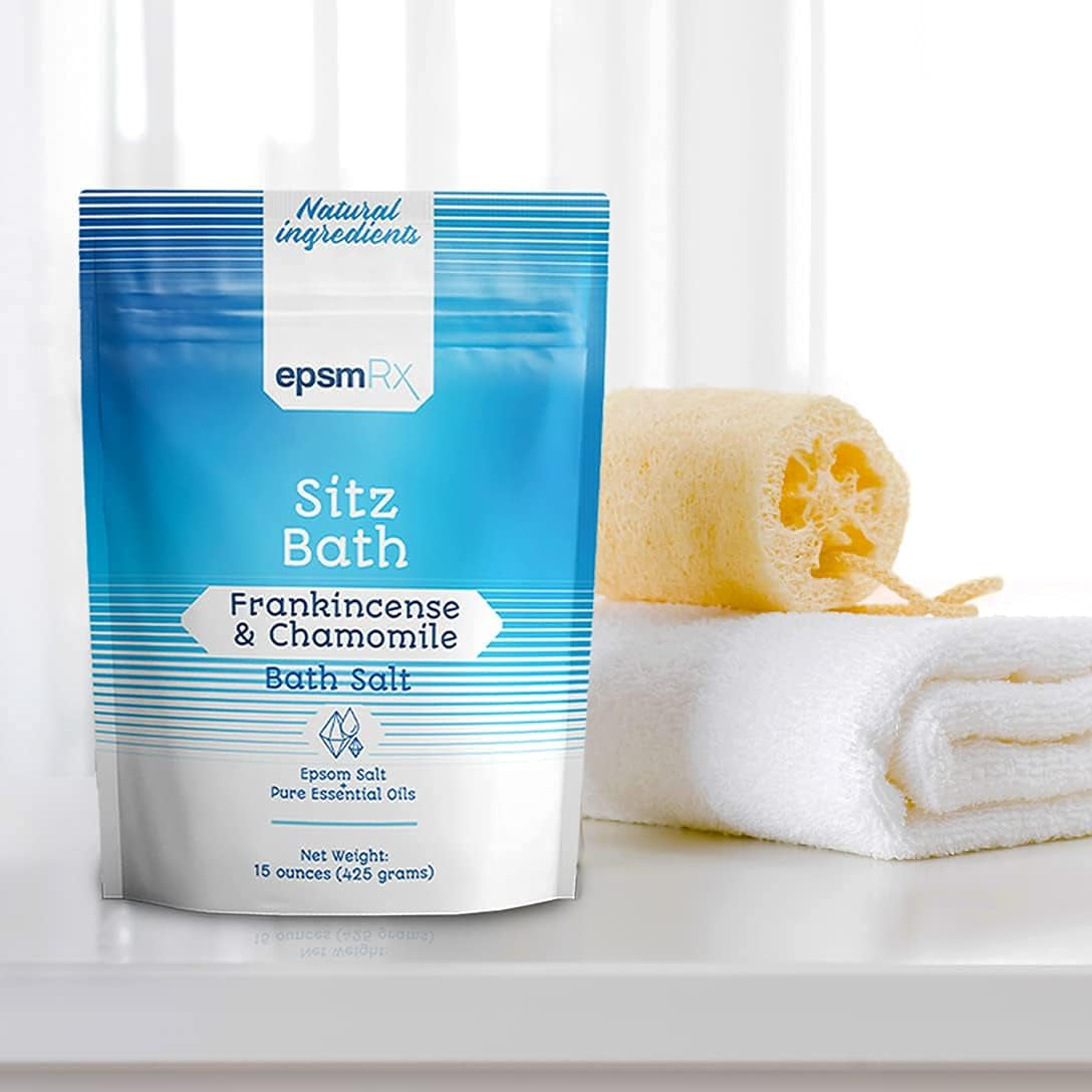 Sitz Bath Salt 15 Ounces Epsom Salt Bath Soak Small Travel Pouch Made with Natural Frankincense and Chamomile Essential Oils Made in USA