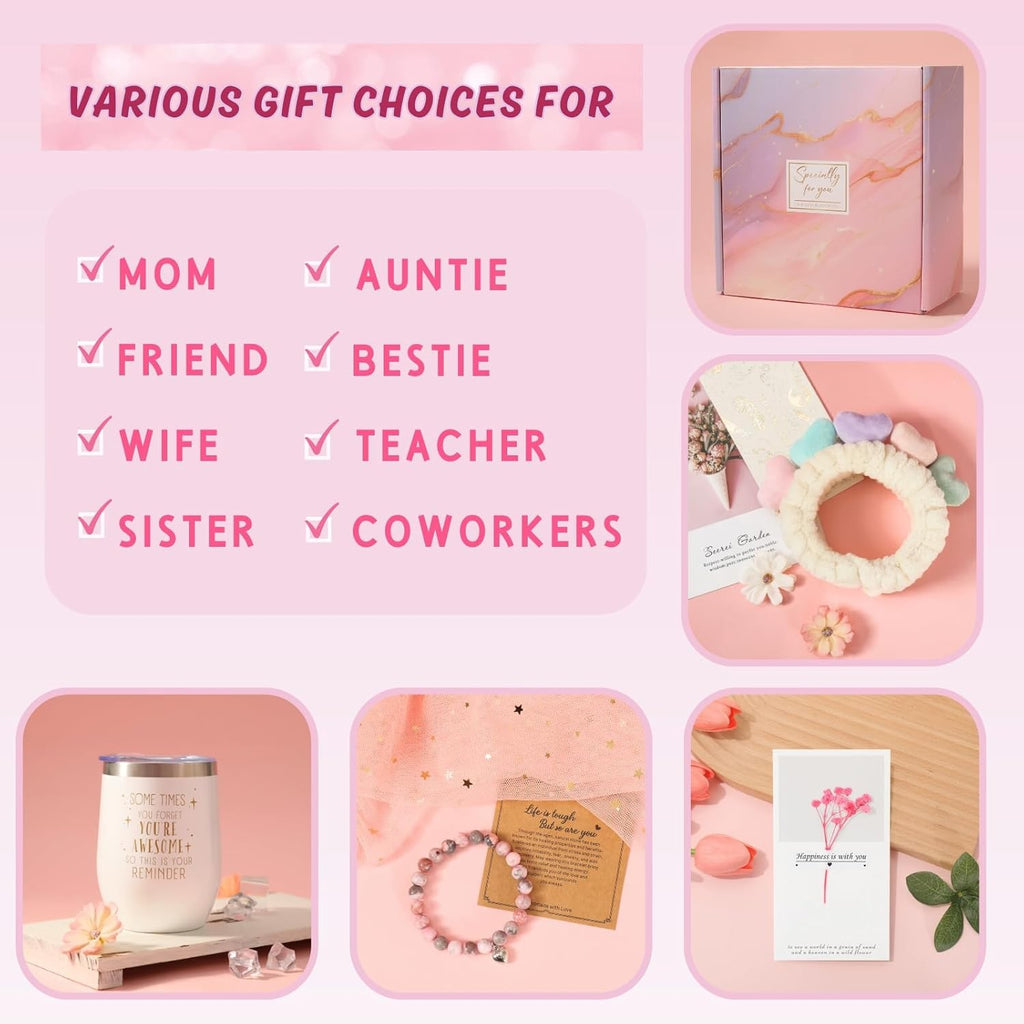 Happy Birthday Gifts for Women, 9Pc Get Well Baskets, Pink Self Care Package