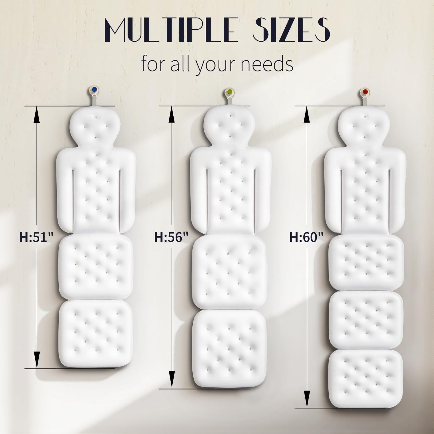 Full Body Bath Pillow for Bathtub, Thick Bathtub Cushion with Laundry Bag, Luxury Tub Pillow for Bath for Headrest Neck and Back Support White 51" X 16"