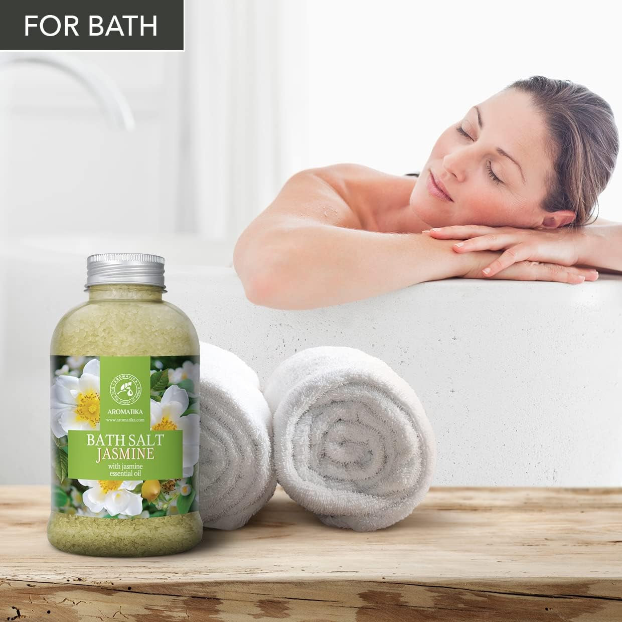 Bath Sea Salt Jasmine 21.16 Oz - Bath Salts with Jasmine Essential Oil for Bath Soak - Relaxing Bath - Body Care - Muscle Relaxation - Good Sleep - Aromatherapy Bath Salts - Flower Bath Salt