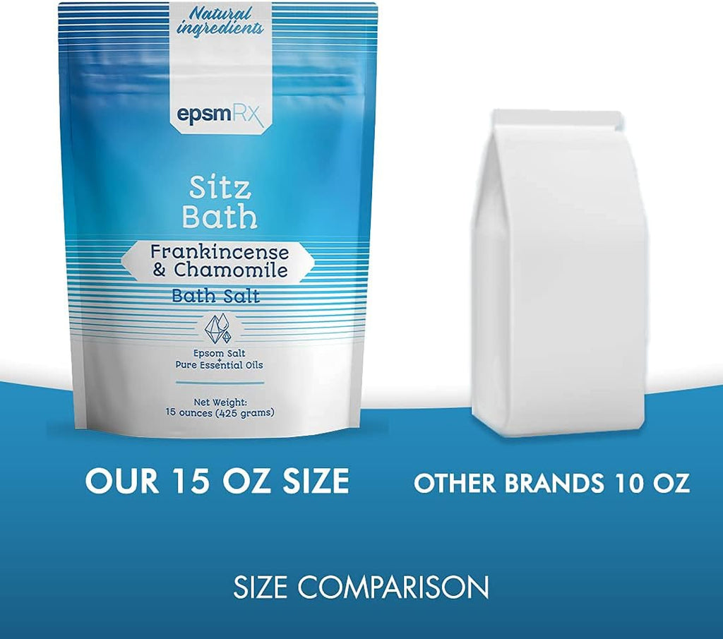 Sitz Bath Salt 15 Ounces Epsom Salt Bath Soak Small Travel Pouch Made with Natural Frankincense and Chamomile Essential Oils Made in USA