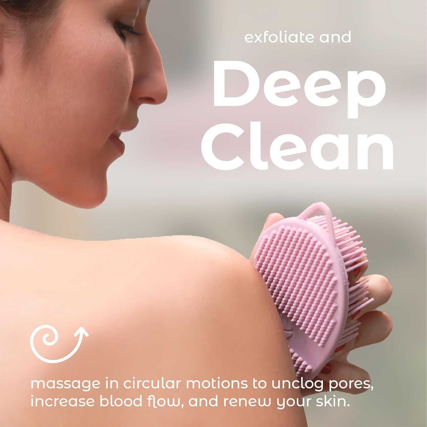 Silicone Body Scrubber – Dual-Sided Shower Exfoliator for Men & Women, Gentle Silicone Loofah Alternative for Deep Clean (Pink, Exfoliate)