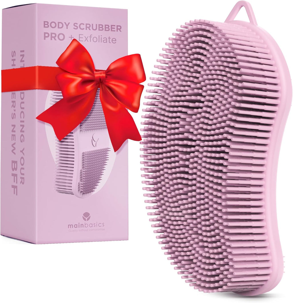 Silicone Body Scrubber – Dual-Sided Shower Exfoliator for Men & Women, Gentle Silicone Loofah Alternative for Deep Clean (Pink, Exfoliate)