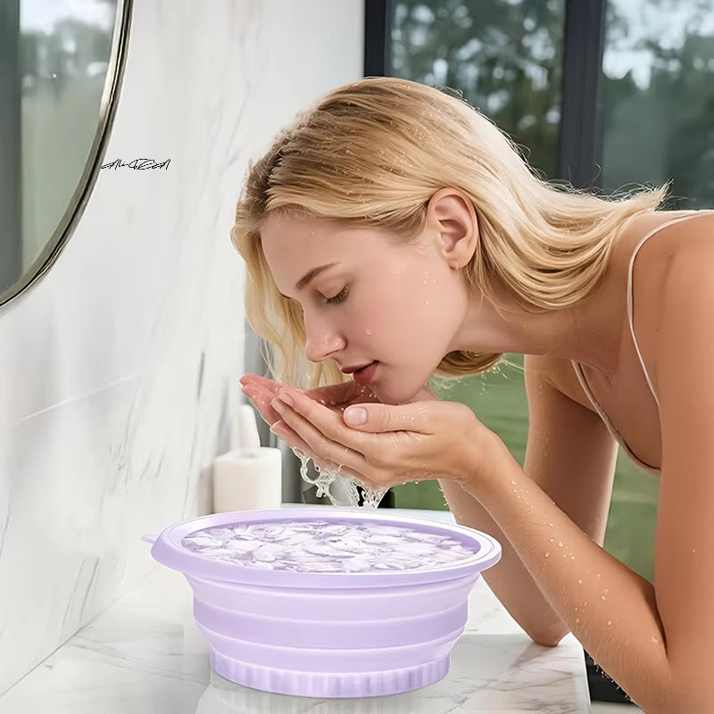 Foldable Silicone Face Ice Bath Bowl Portable Travel Plunge Wash Basin for Home Skincare Portable Facial Cold Therapy Basin