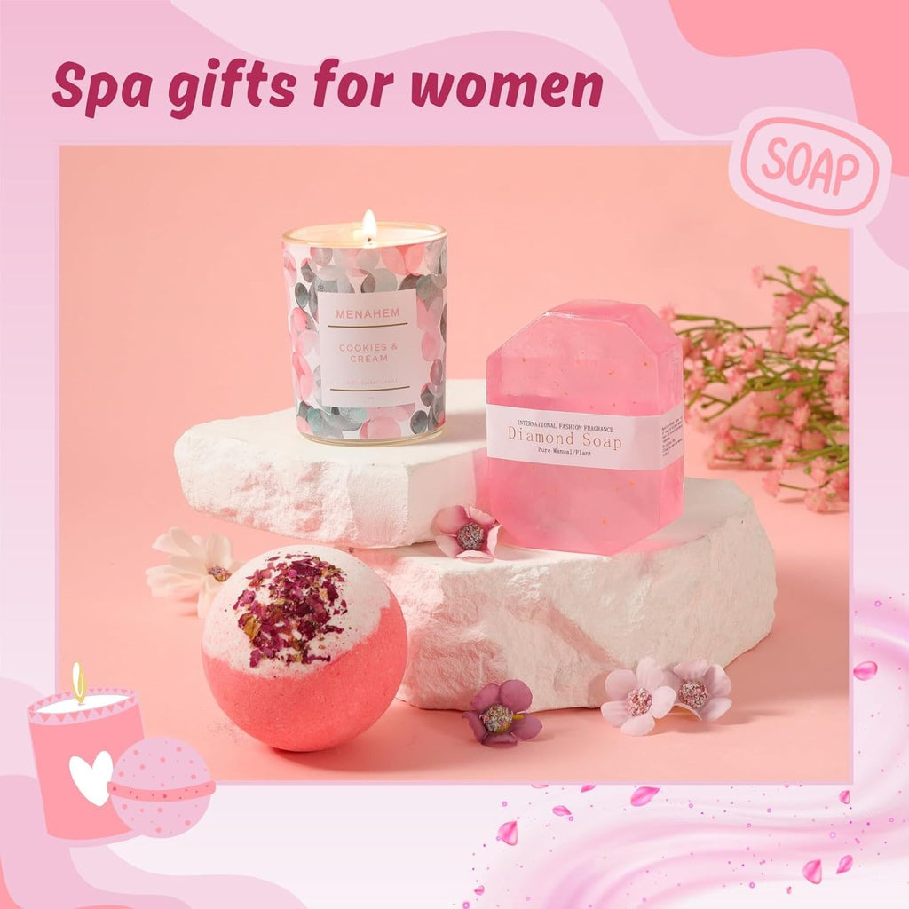 Happy Birthday Gifts for Women, 9Pc Get Well Baskets, Pink Self Care Package