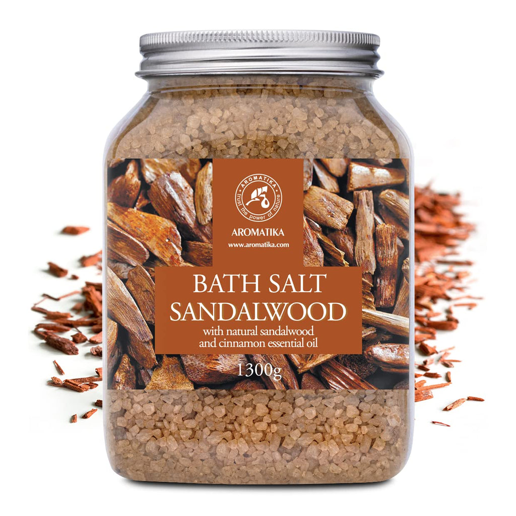 Bath Sea Salt Sandalwood 46 Oz (1300G) - Bath Salts with Sandalwood & Cinnamon Essential Oil for Bath Soak - Relaxing Bath - Muscle Relaxation - Aromatherapy Bath Salts - Sea Salt Bath