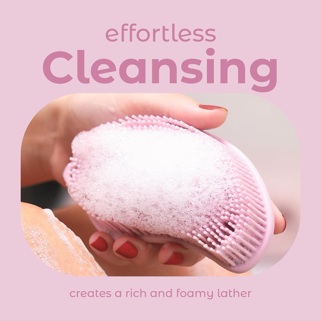 Silicone Body Scrubber – Dual-Sided Shower Exfoliator for Men & Women, Gentle Silicone Loofah Alternative for Deep Clean (Pink, Exfoliate)