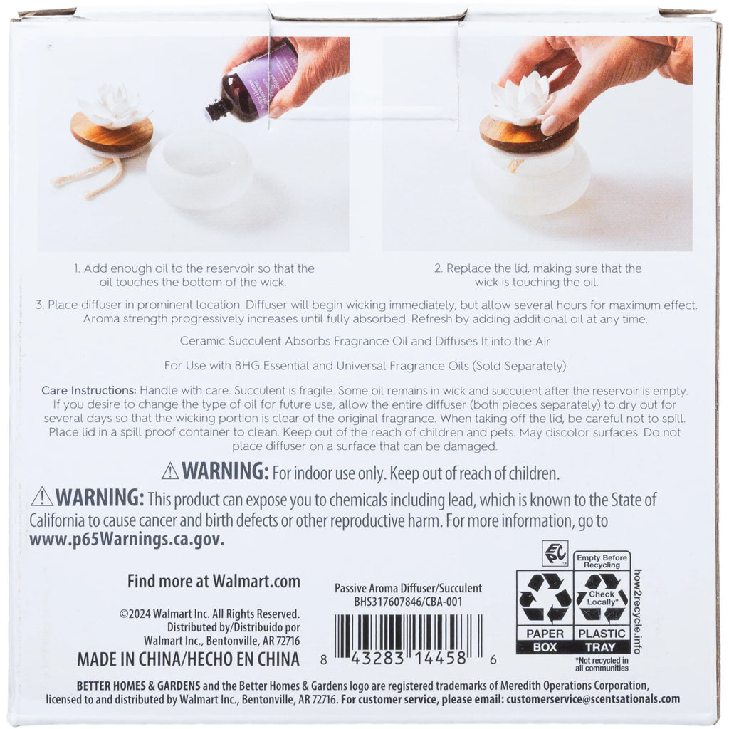 (3 Pack)  Wicking Ceramic Diffuser, Frosted Succulent