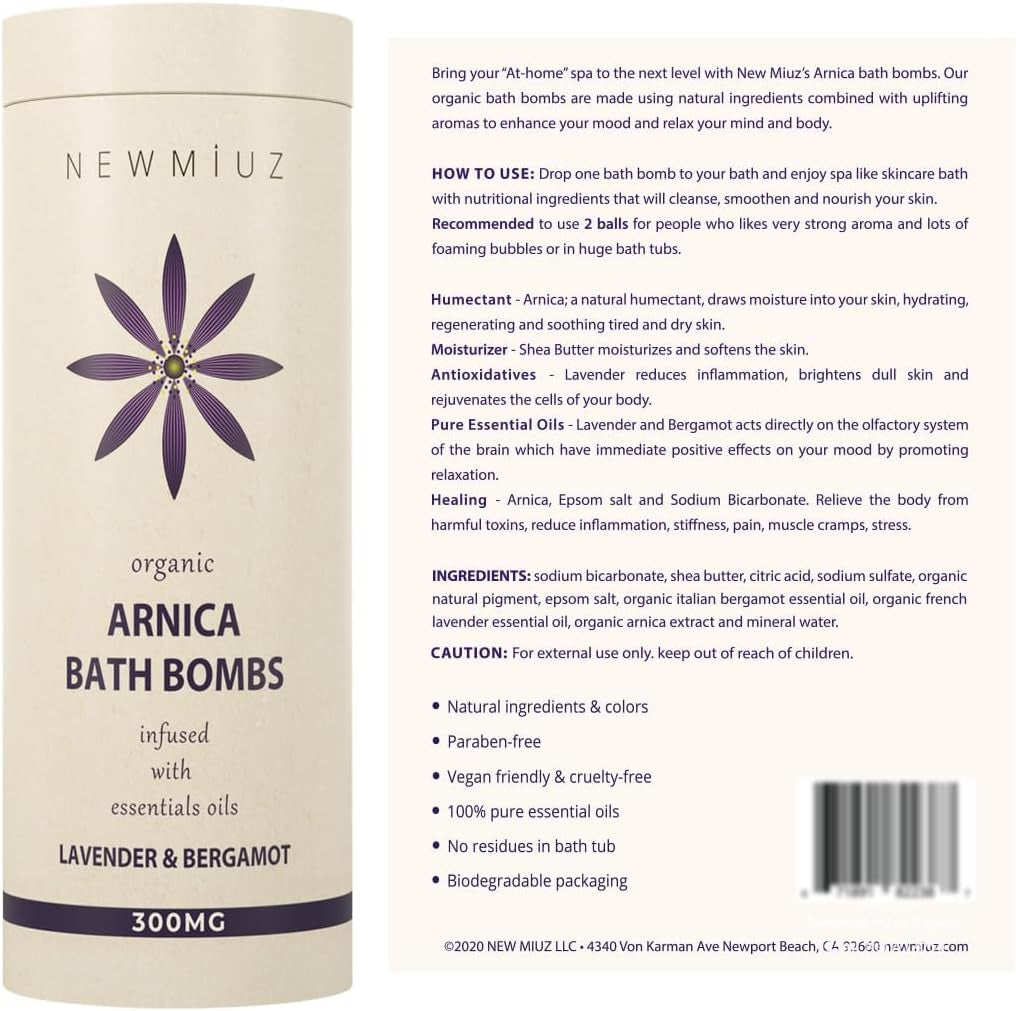 Arnica Bubble Bath Bombs Lavender Bergamot Essential Oils Luxurious Mega Foaming Bath Bombs for Dry Skin Nourishment Moisturizing Blissful Bath Gift